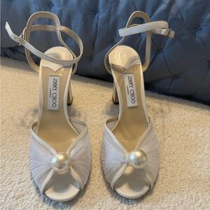 Jimmy Choo Sacaria ivory/white Nappa/Tulle w/pearl shoes . Wedding/spring dress